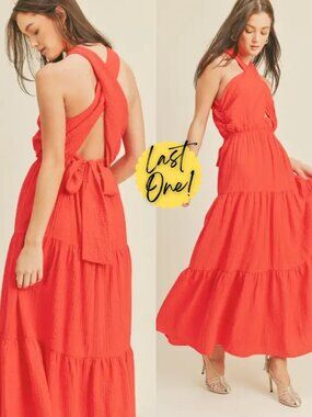 Braelyn Cross Front Halter Maxi Dress